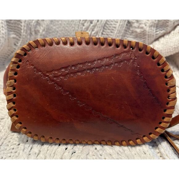 Mexican Leather Backpack Buckles Drawstring Tooled Designed Flaps Front Pocket - Picture 9 of 12